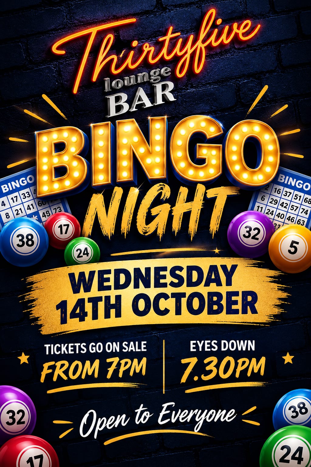 Poster for Bingo Night on Wednesday 14 October, tickets go on sale from 7pm, eyes down 7:30pm